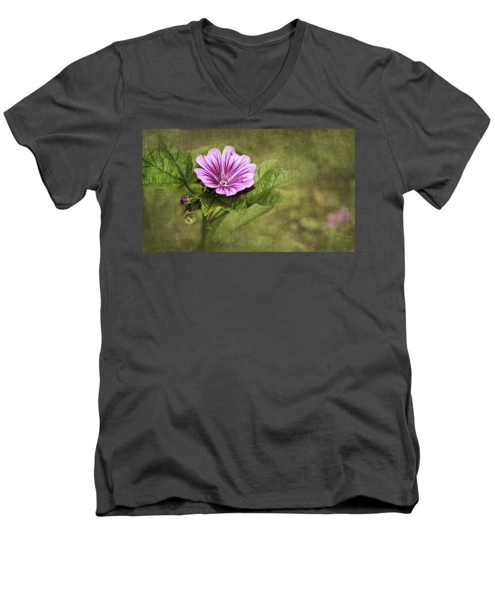 Mallow Men's V-Neck T-Shirt featuring the photograph Mallow Hollyhock by Lena Auxier