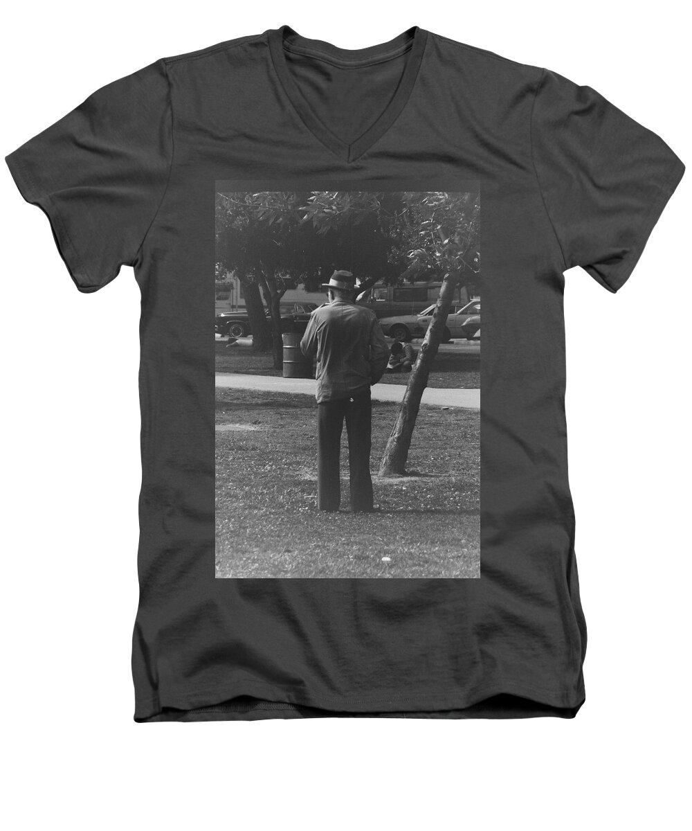 Senior Men's V-Neck T-Shirt featuring the photograph Man in park by Karl Rose