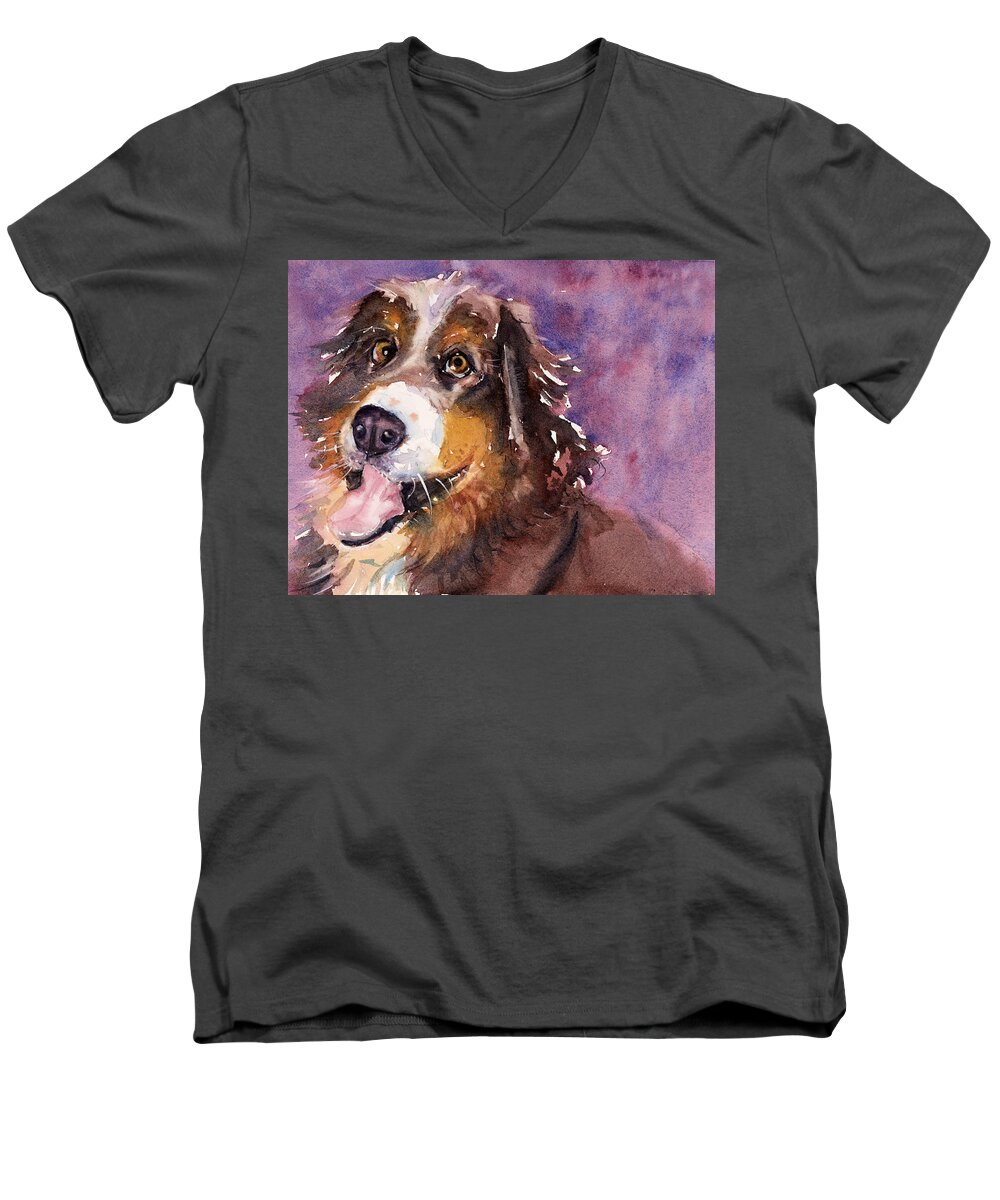 Dog Men's V-Neck T-Shirt featuring the painting May the Mountain Dog by Judith Levins