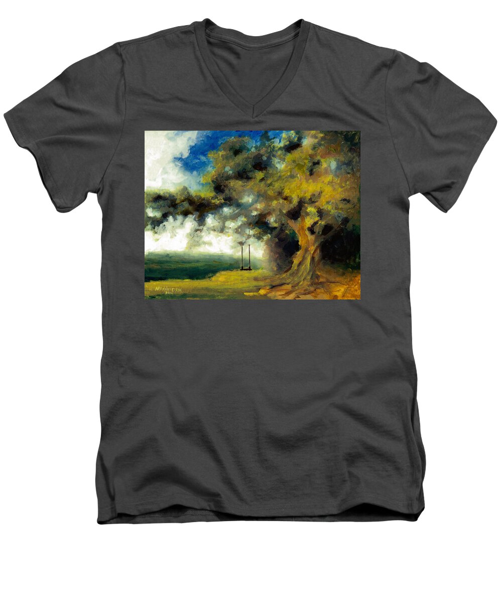 Swing Men's V-Neck T-Shirt featuring the painting Meet me at our swing by Melissa Herrin