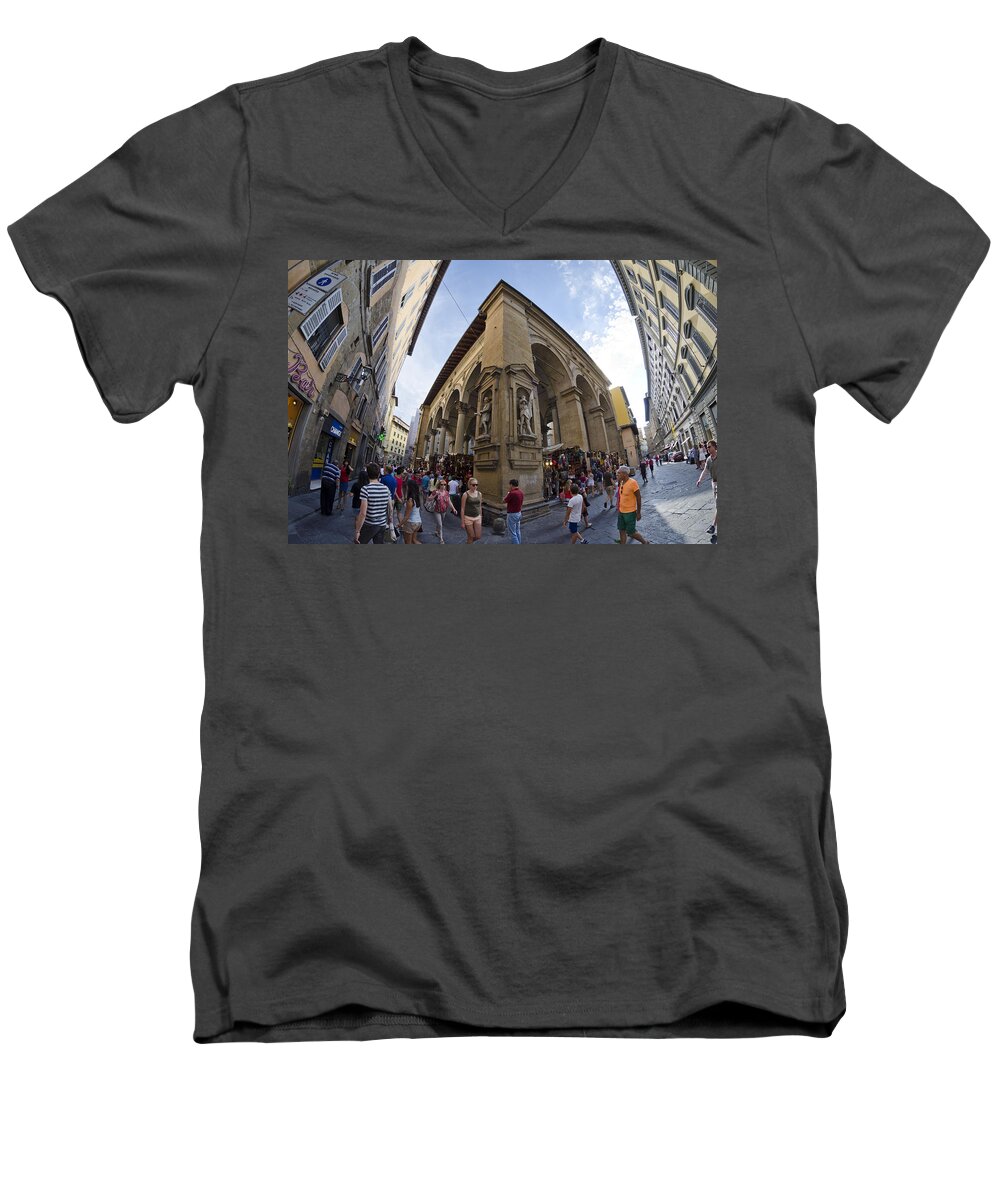 Tourist Men's V-Neck T-Shirt featuring the photograph Loggia del Mercato Nuovo by Pablo Lopez