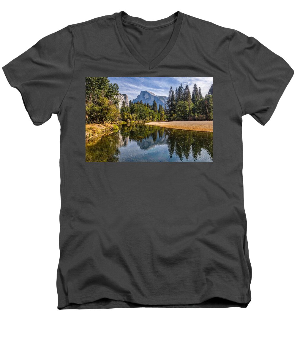 California Men's V-Neck T-Shirt featuring the photograph Merced River View II by Peter Tellone