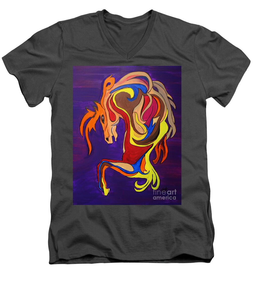 Sunset Men's V-Neck T-Shirt featuring the painting Merry Go Round Carousel Horse by Janice Pariza