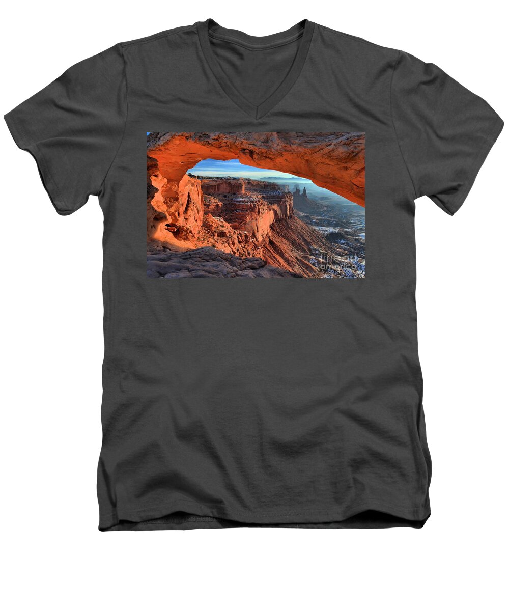 Mesa Arch Sunrise Men's V-Neck T-Shirt featuring the photograph Mesa Arch Frame by Adam Jewell
