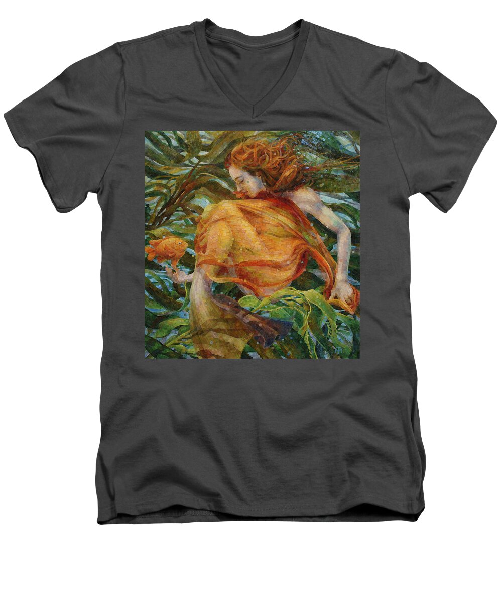 Landscape Men's V-Neck T-Shirt featuring the painting Metamorphosis by Mia Tavonatti