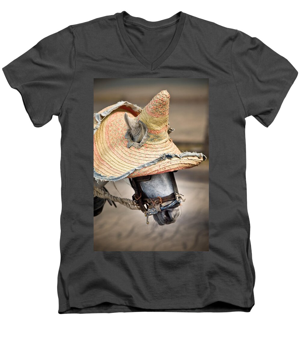 Caribbean Men's V-Neck T-Shirt featuring the photograph Mexican Burro by John Magyar Photography
