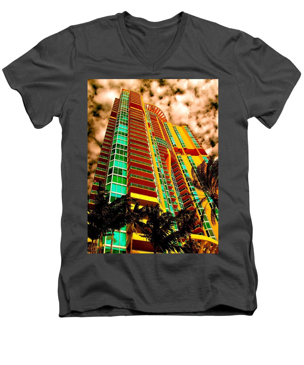 Miami Prints Men's V-Neck T-Shirt featuring the photograph Miami South Pointe II Highrise by Monique Wegmueller
