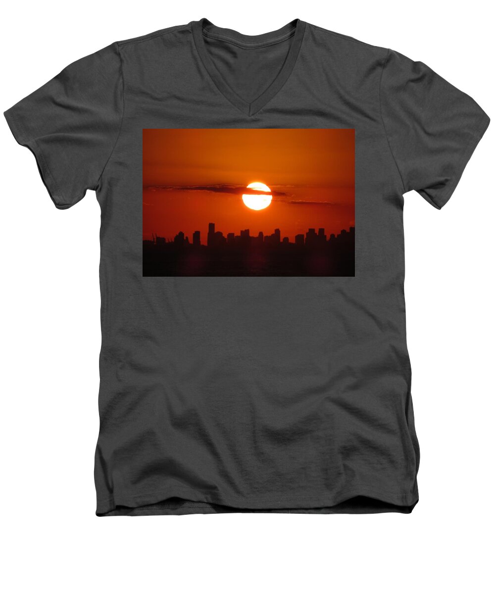 Sunset Men's V-Neck T-Shirt featuring the photograph Miami Sunset by Jennifer Wheatley Wolf