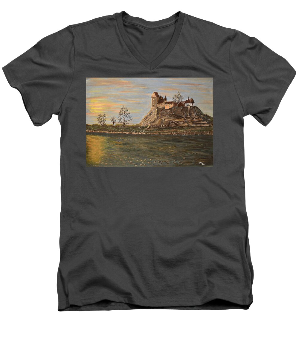 Fortress Men's V-Neck T-Shirt featuring the painting Moments by Felicia Tica