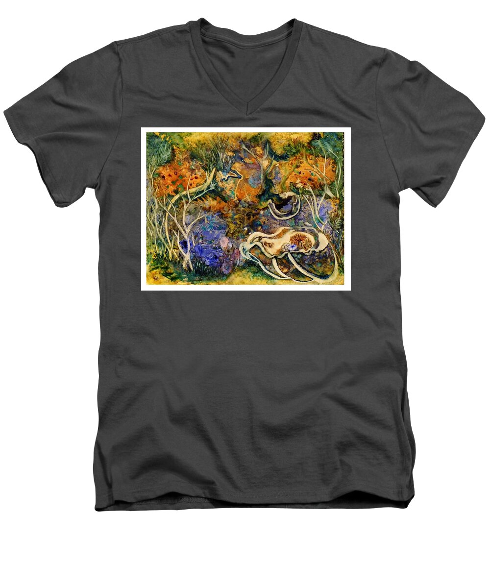 Ksg Men's V-Neck T-Shirt featuring the painting Monet Under Water by Kim Shuckhart Gunns