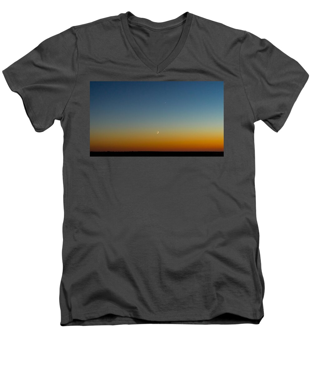 Moon & Venus I Men's V-Neck T-Shirt featuring the photograph Moon and Venus I by Marco Oliveira
