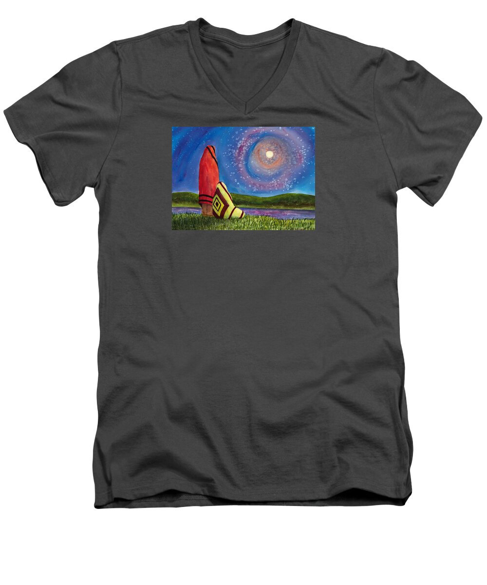 Moon Men's V-Neck T-Shirt featuring the painting Moonlight Magic by Lynda Hoffman-Snodgrass