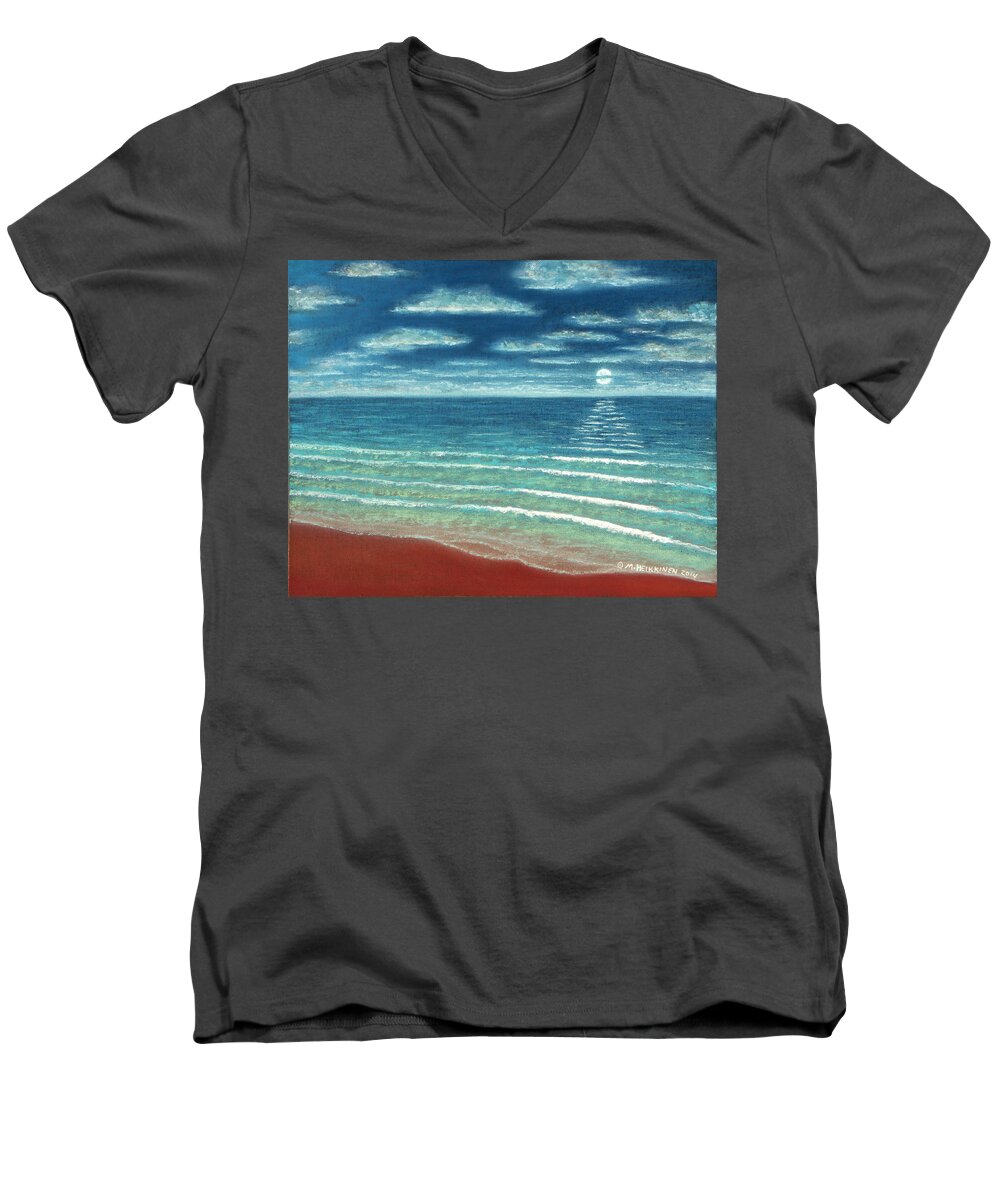 Moonset Men's V-Neck T-Shirt featuring the pastel Moonset C by Michael Heikkinen
