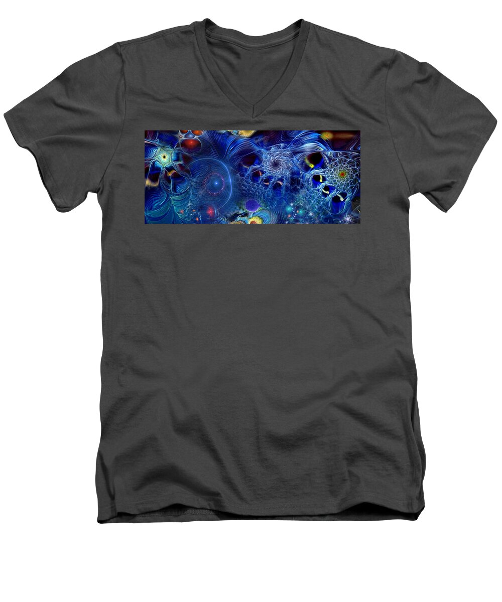 Abstract Men's V-Neck T-Shirt featuring the digital art More Things In Heaven and Earth by Casey Kotas