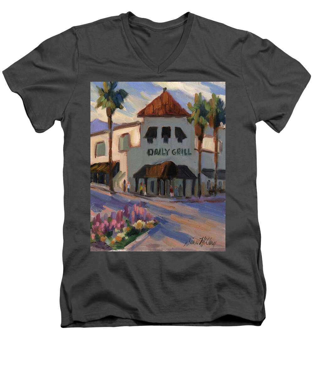 Daily Grill Men's V-Neck T-Shirt featuring the painting Morning at the Daily Grill by Diane McClary