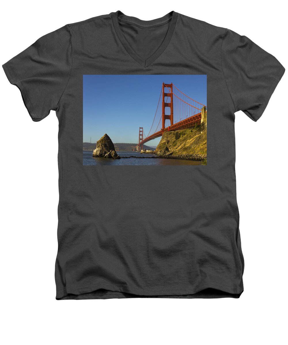 Golden Gate Bridge Men's V-Neck T-Shirt featuring the photograph Morning at the Golden Gate by Bryant Coffey