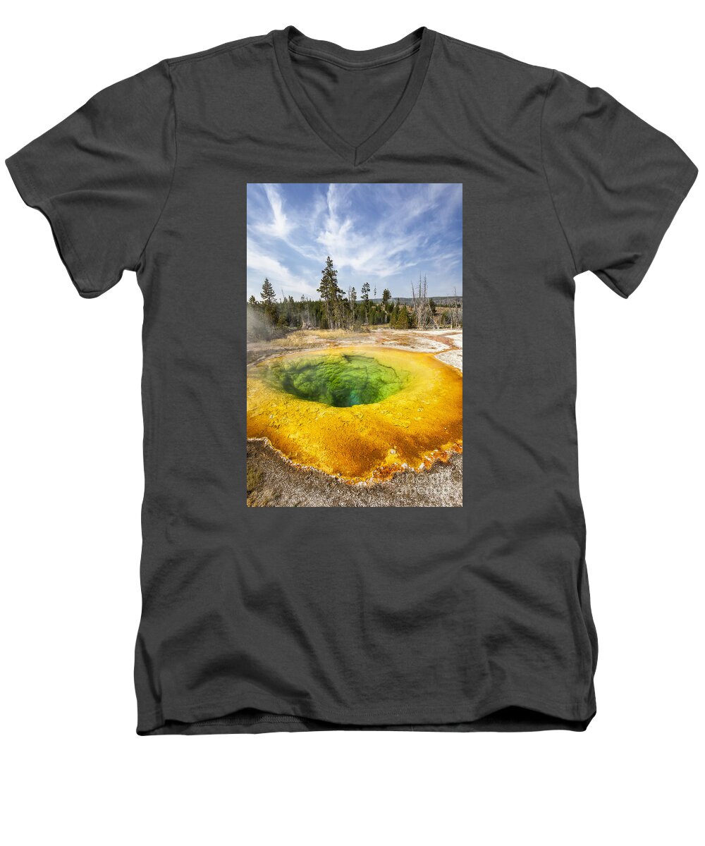 Yellowstone National Park Men's V-Neck T-Shirt featuring the photograph Morning Glory Pool in Yellowstone National Park by Bryan Mullennix