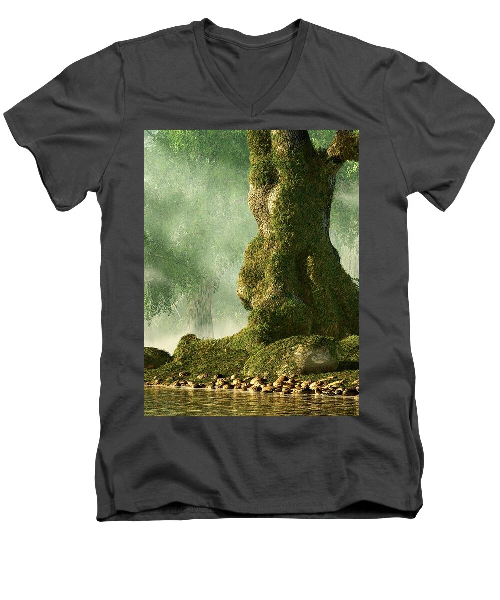 Mossy Men's V-Neck T-Shirt featuring the digital art Mossy Old Oak by Daniel Eskridge