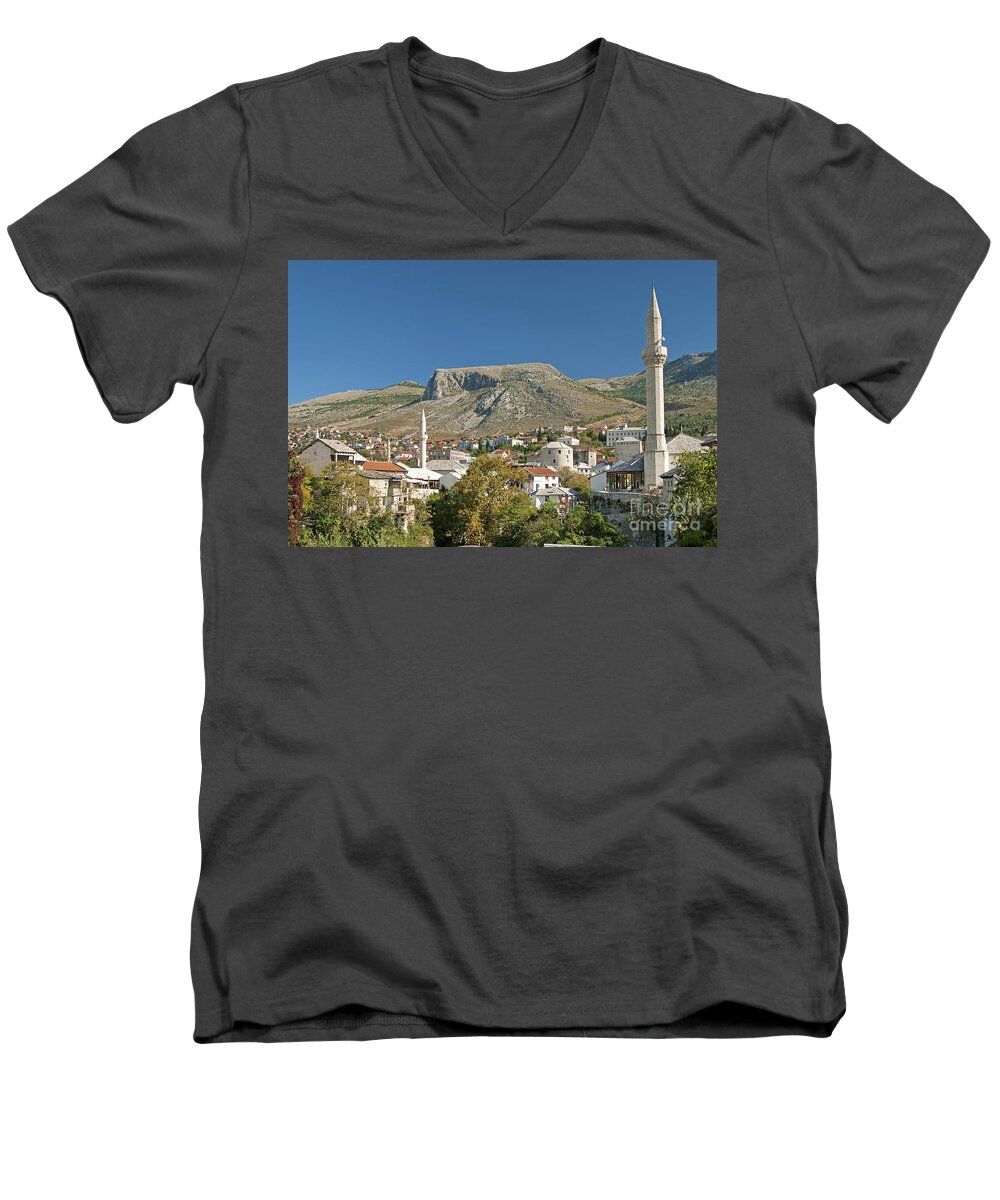 Town Men's V-Neck T-Shirt featuring the photograph Mostar In Bosnia Herzegovina by JM Travel Photography