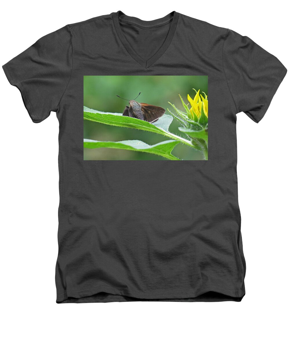 Blurred Men's V-Neck T-Shirt featuring the photograph Moth flower by Dart Humeston