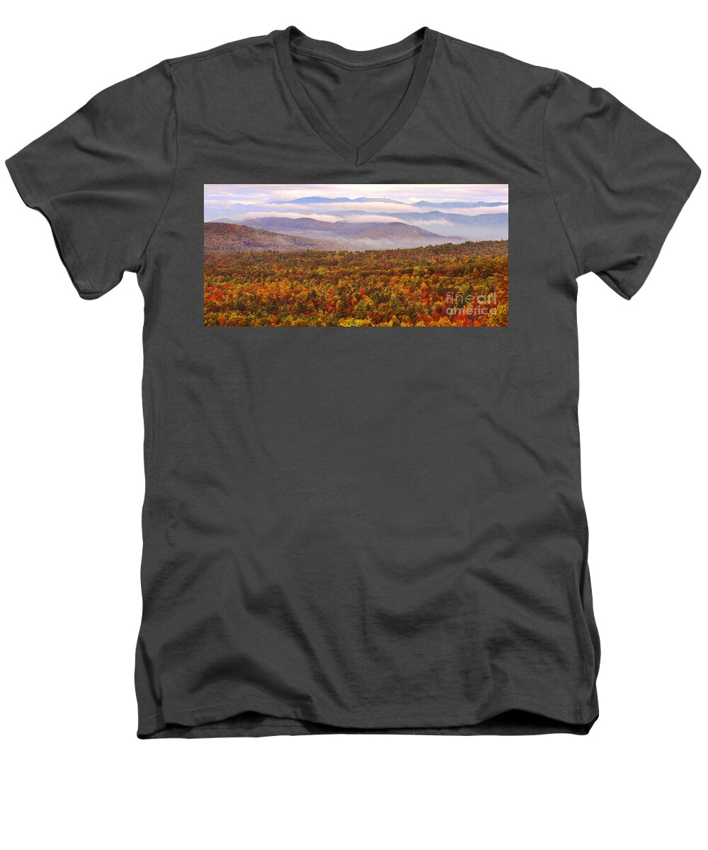 Mountain Mornin' Men's V-Neck T-Shirt featuring the photograph Mountain Mornin' in Autumn by Lydia Holly