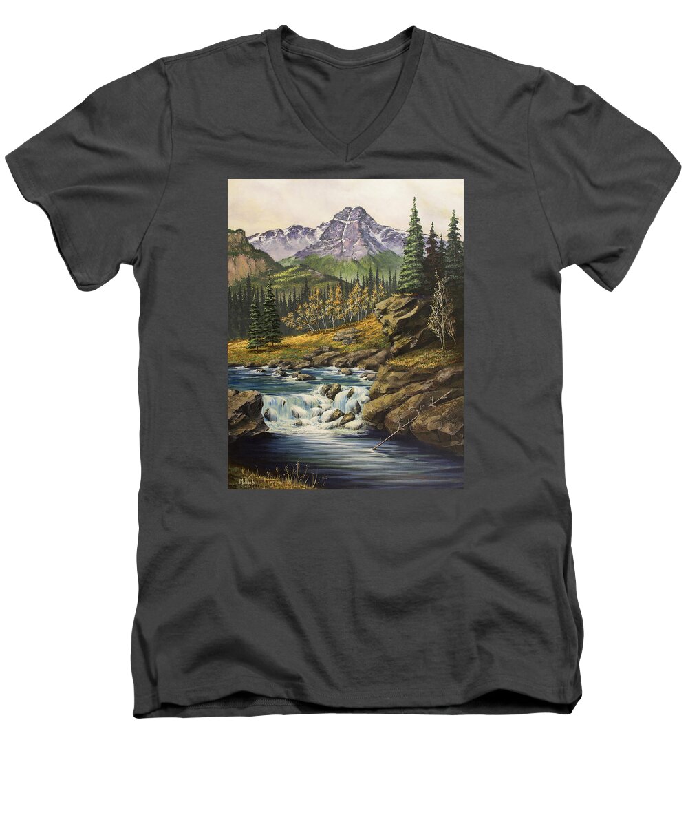 Holy Cross Mountain Men's V-Neck T-Shirt featuring the painting Mountain of the Holy Cross by Jack Malloch