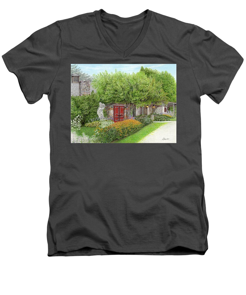 Mountain Playhouse Men's V-Neck T-Shirt featuring the painting Mountain Playhouse Jennerstown PA by Albert Puskaric