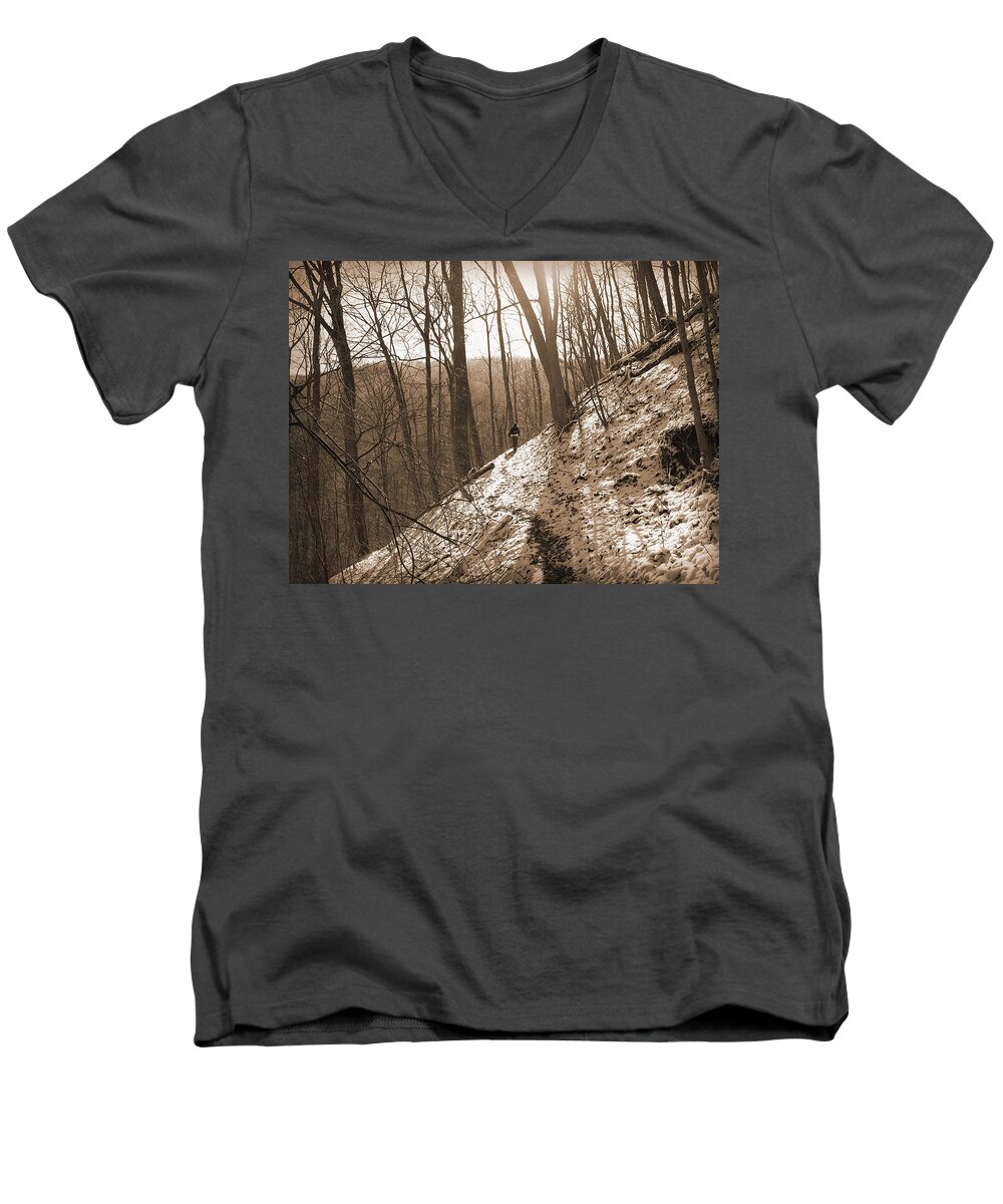 Solitary Men's V-Neck T-Shirt featuring the photograph Mountain Side by Melinda Fawver