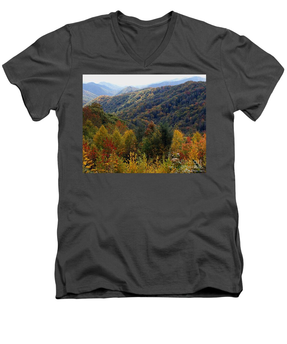 Mountains Men's V-Neck T-Shirt featuring the photograph Mountains Leaves by Susan Cliett