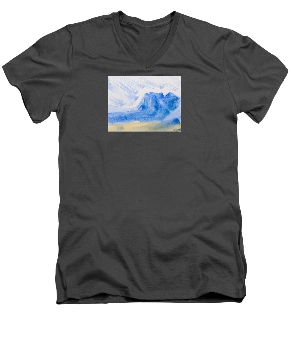 Landscape Men's V-Neck T-Shirt featuring the painting Mountains Tasmania by Elvira Ingram