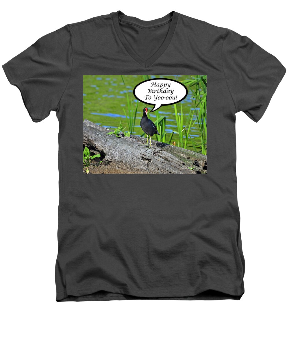 Birthday Card Men's V-Neck T-Shirt featuring the photograph Mouthy Moorhen Birthday Card by Al Powell Photography USA