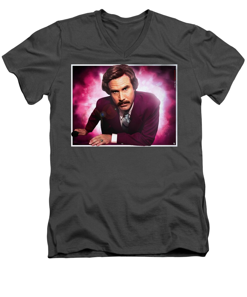 Mr. Ron Burgundy Men's V-Neck T-Shirt featuring the photograph Mr. Ron Mr. Ron Burgundy from Anchorman by Nicholas Grunas