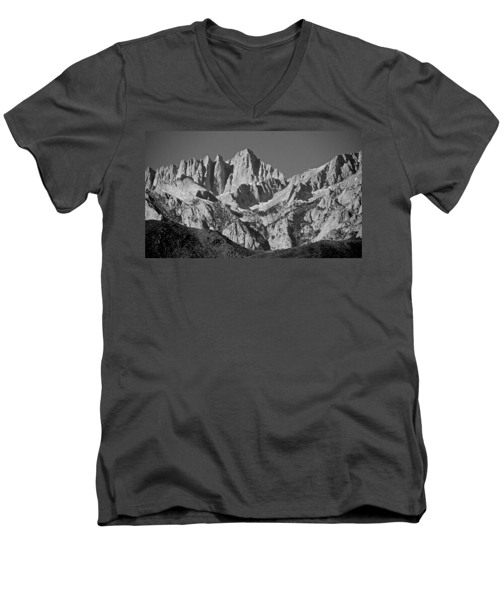 Mt. Whitney Men's V-Neck T-Shirt featuring the photograph Mt. Whitney in Black and White by Eric Tressler