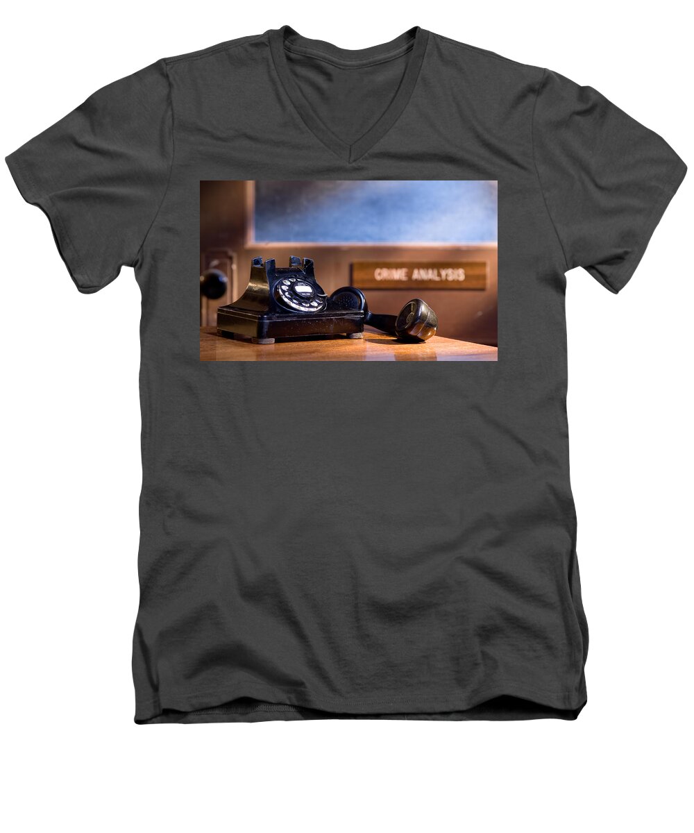 1930s Men's V-Neck T-Shirt featuring the photograph Mystery Phone Call by John Magyar Photography