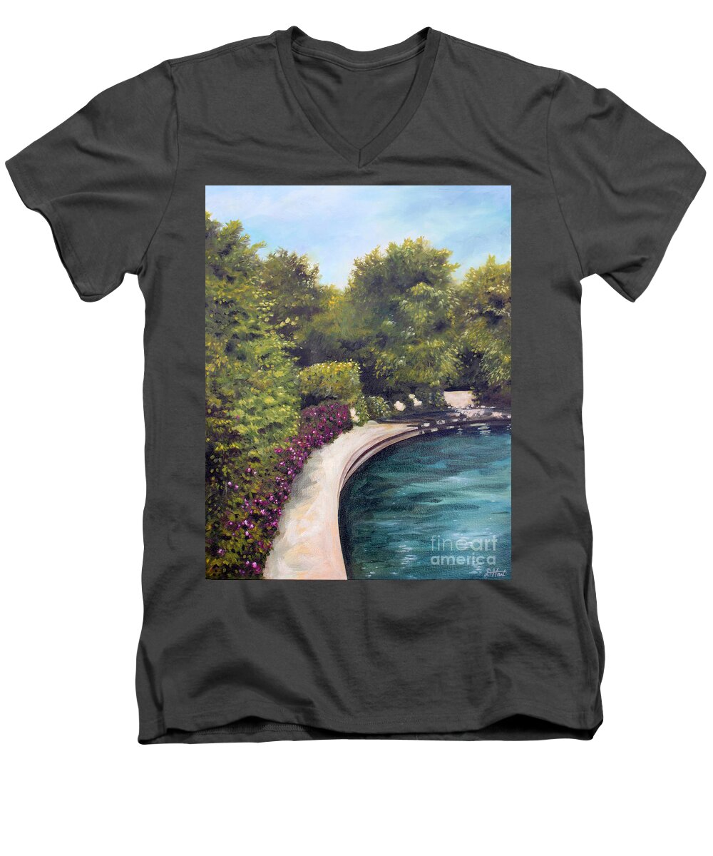 Naperville Men's V-Neck T-Shirt featuring the painting Naperville Riverwalk II by Debbie Hart