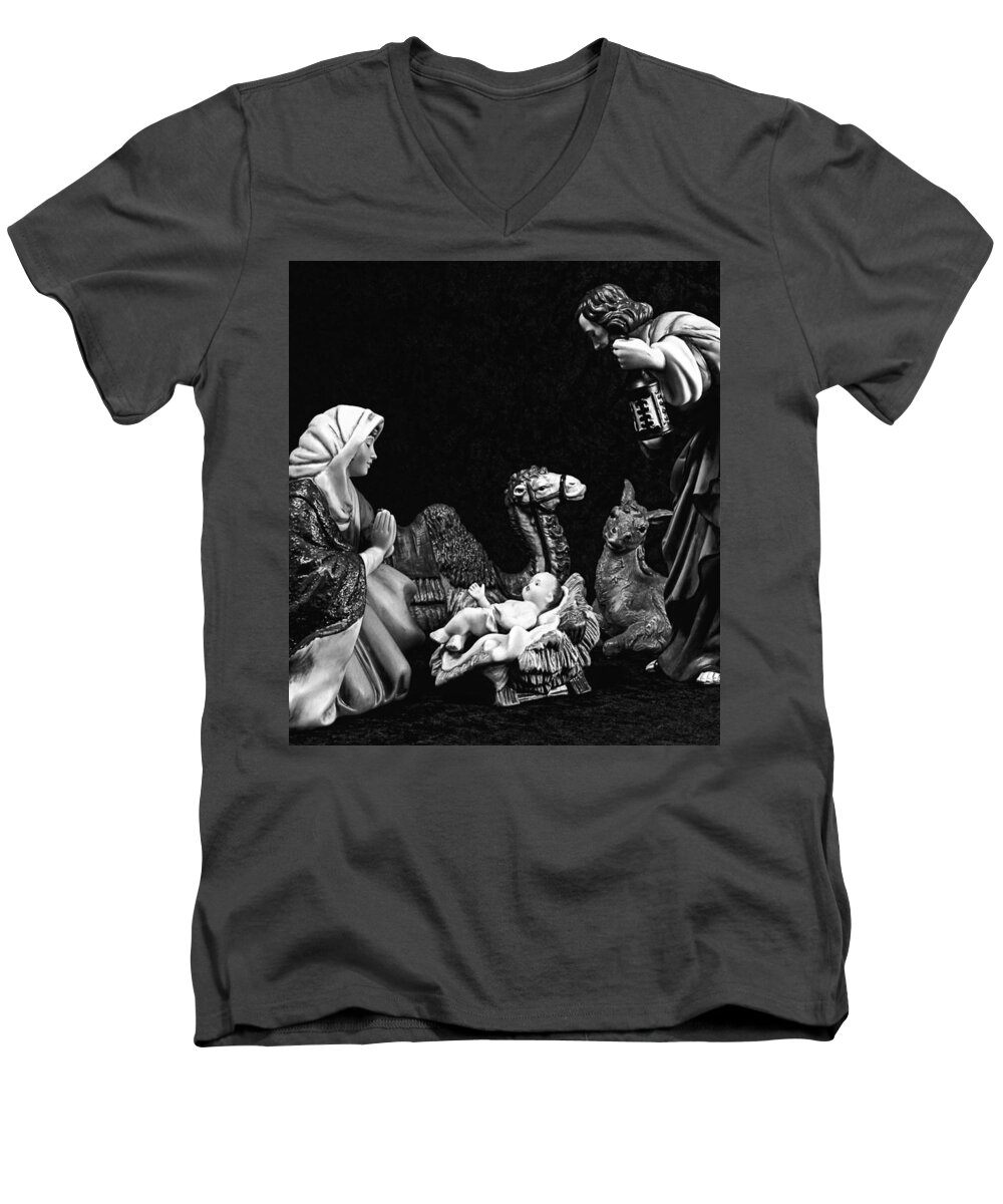 Baby Jesus Men's V-Neck T-Shirt featuring the photograph Nativity by Elf EVANS