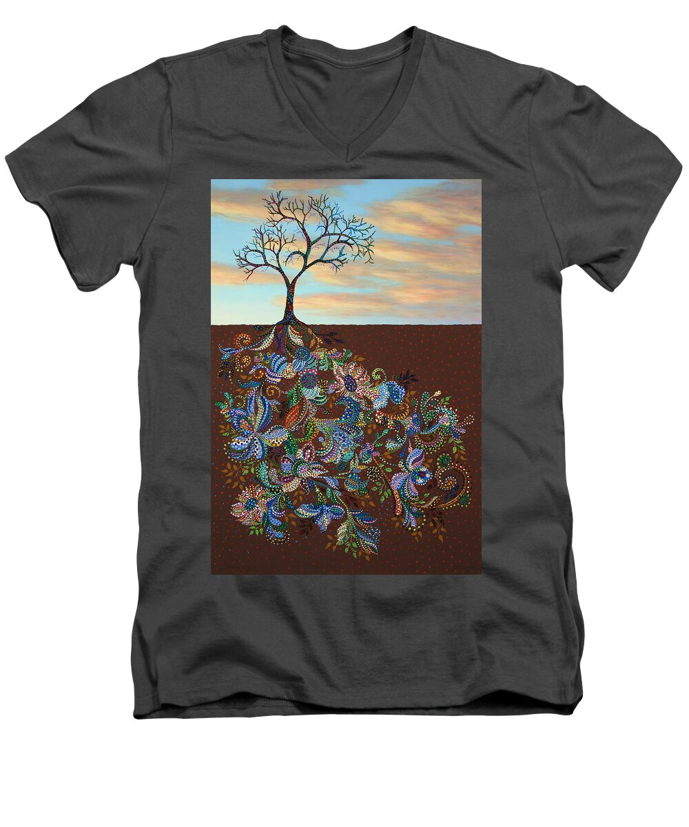Tree Men's V-Neck T-Shirt featuring the painting Neither Praise Nor Disgrace by James W Johnson