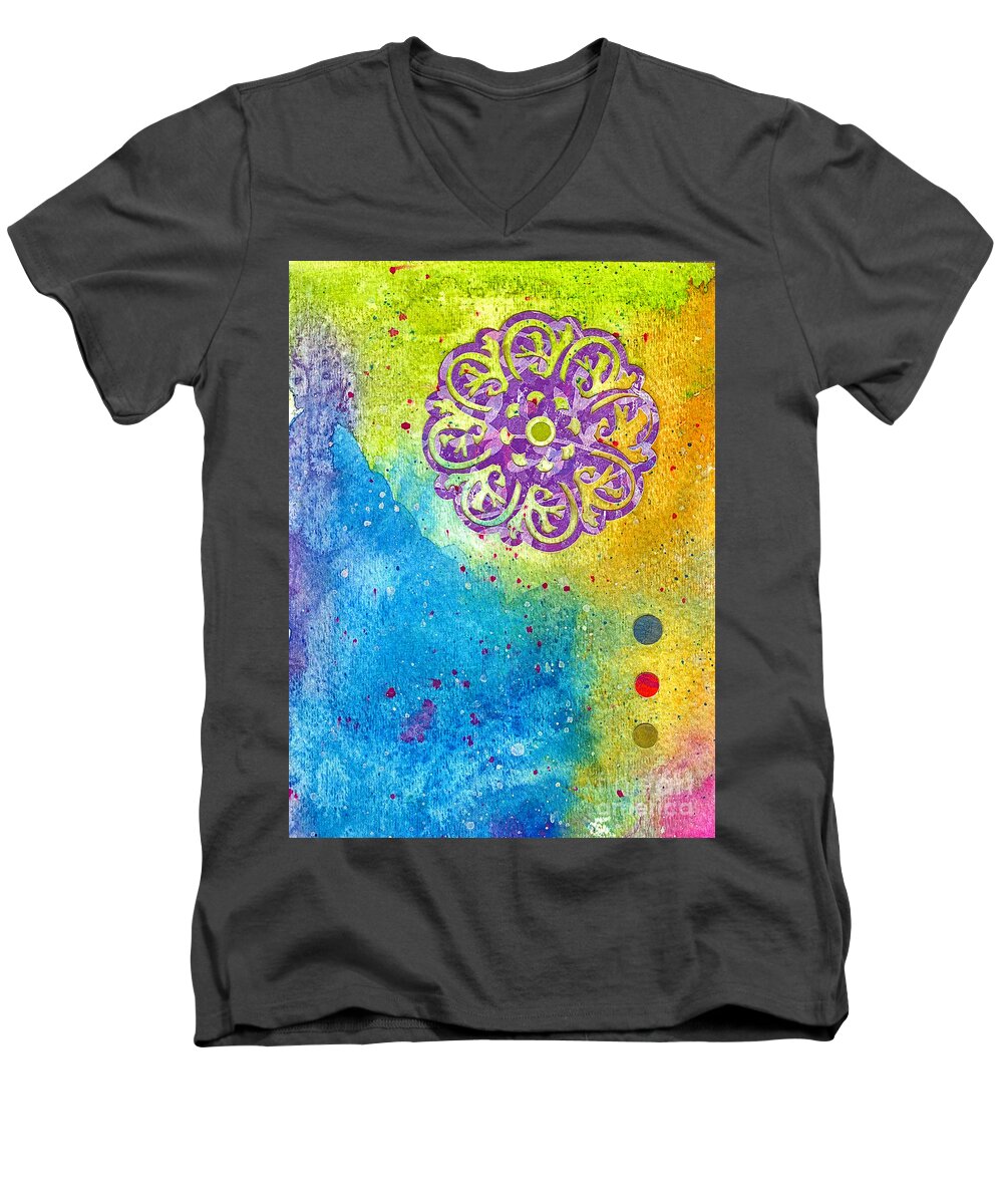 Mixed Media Men's V-Neck T-Shirt featuring the painting New Age #7 by Desiree Paquette