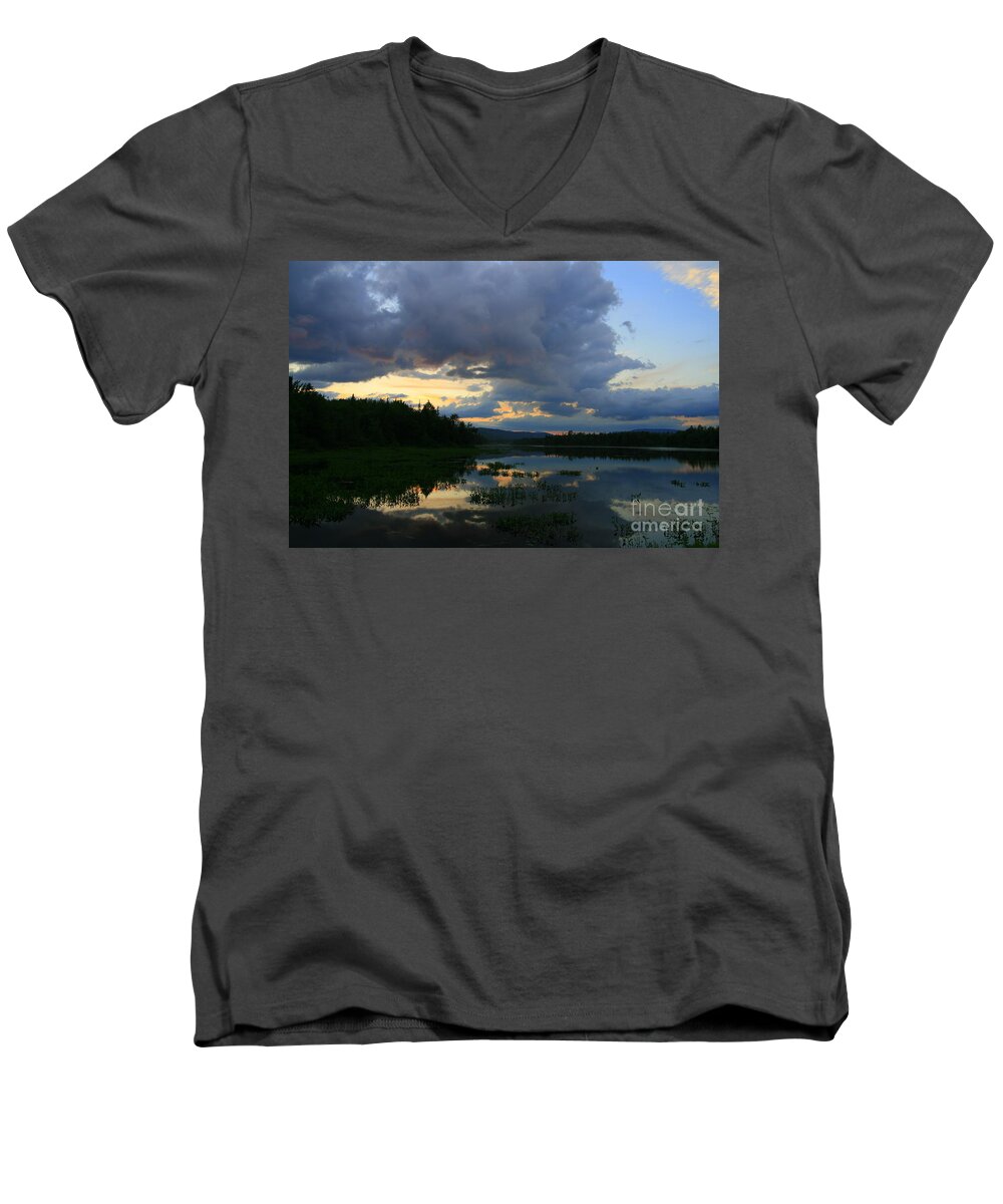 Lake Sunset Men's V-Neck T-Shirt featuring the photograph New Hampshire Sunset Reflections by Neal Eslinger