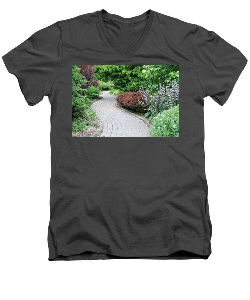 Trail Men's V-Neck T-Shirt featuring the photograph Frelinghuysen Arboretum Path by Richard Bryce and Family