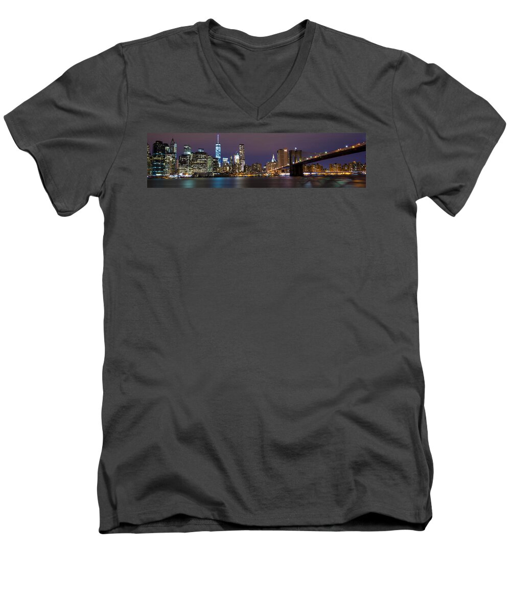 Night Men's V-Neck T-Shirt featuring the photograph New York Beauty by Theodore Jones