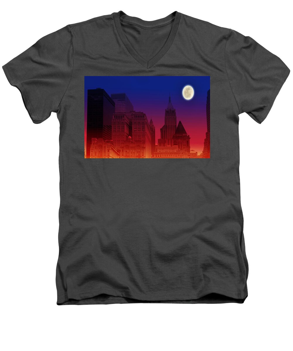 Evie Men's V-Neck T-Shirt featuring the photograph New York City Skyline by Evie Carrier