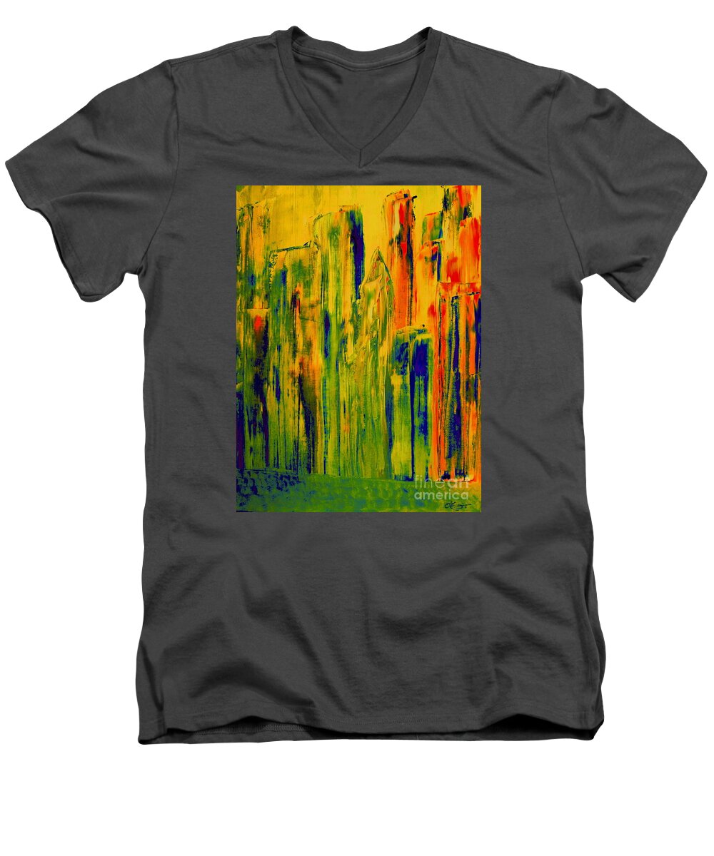 Bill Men's V-Neck T-Shirt featuring the painting New York on a Hot June Morning by Bill OConnor