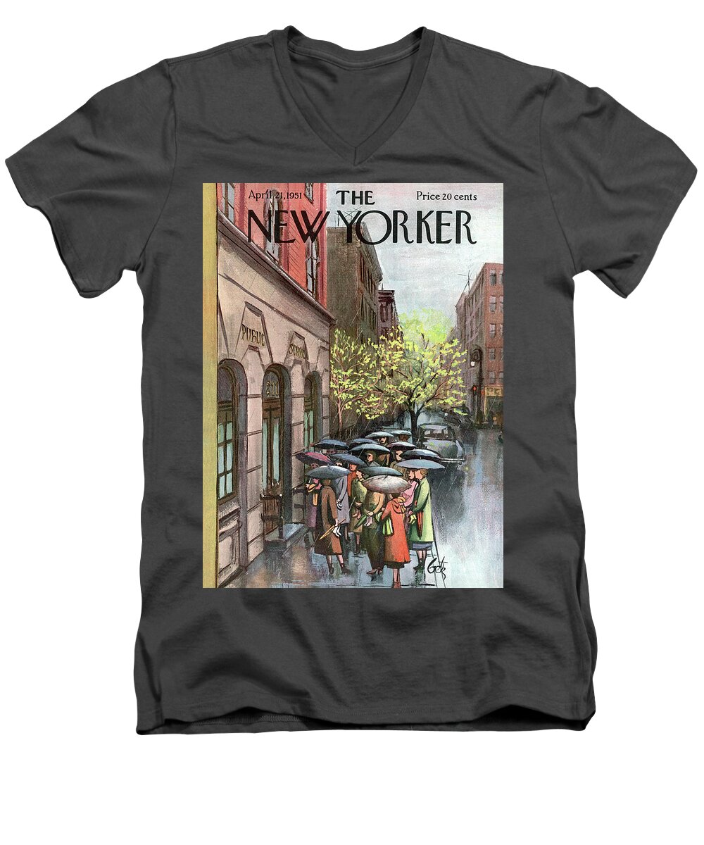 Urban Men's V-Neck T-Shirt featuring the painting New Yorker April 21st, 1951 by Arthur Getz