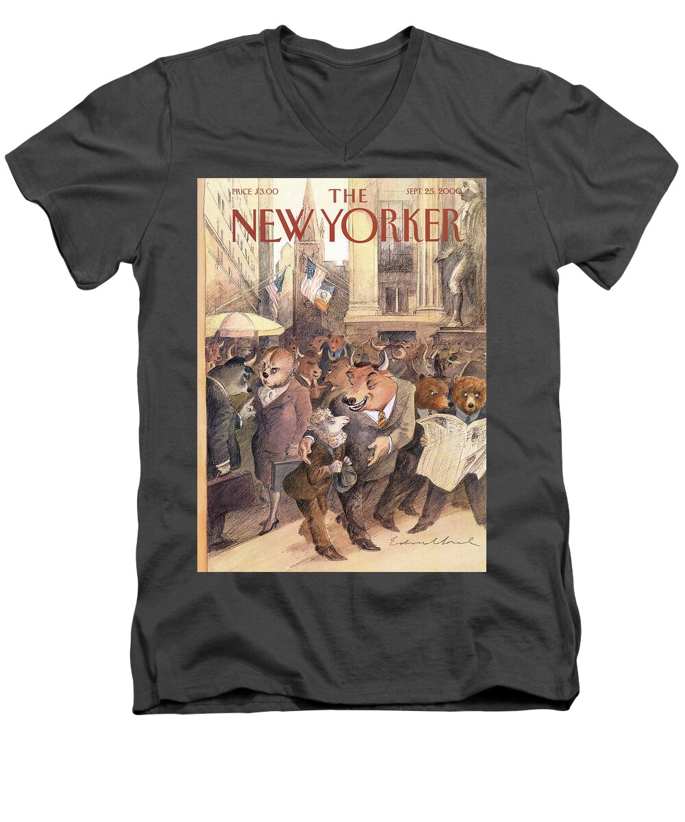 Artkey 44393 Men's V-Neck T-Shirt featuring the painting The Silence of the Lamb by Edward Sorel