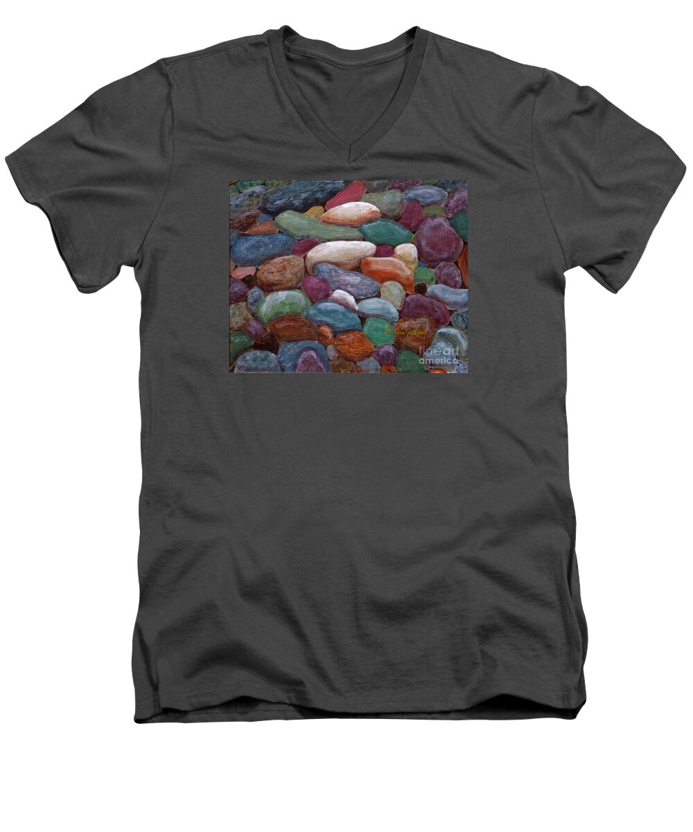  Barbara Griffin Men's V-Neck T-Shirt featuring the painting Newfoundland Beach Rocks by Barbara A Griffin