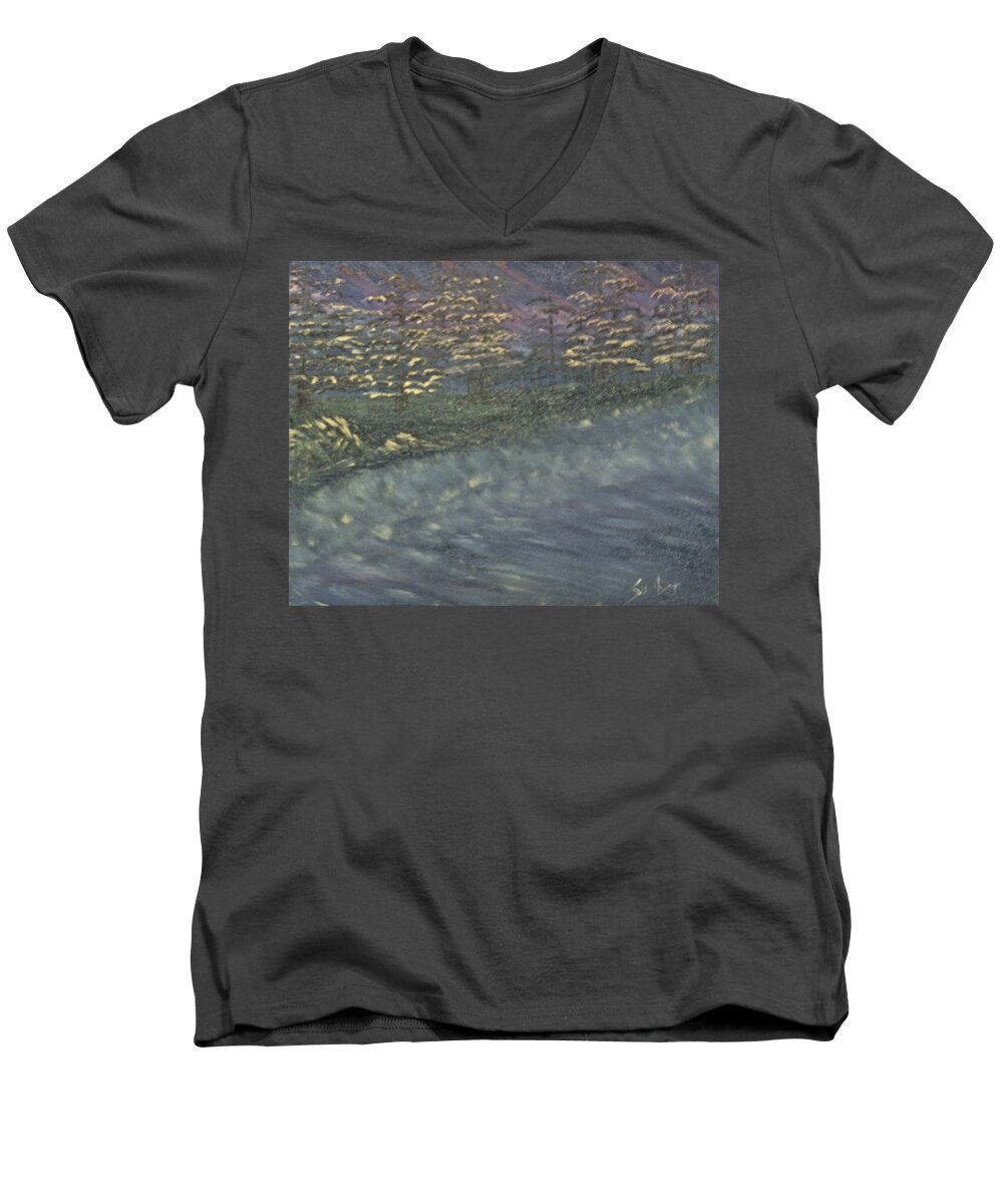 Water Trees Men's V-Neck T-Shirt featuring the painting Night Sky by Suzanne Surber