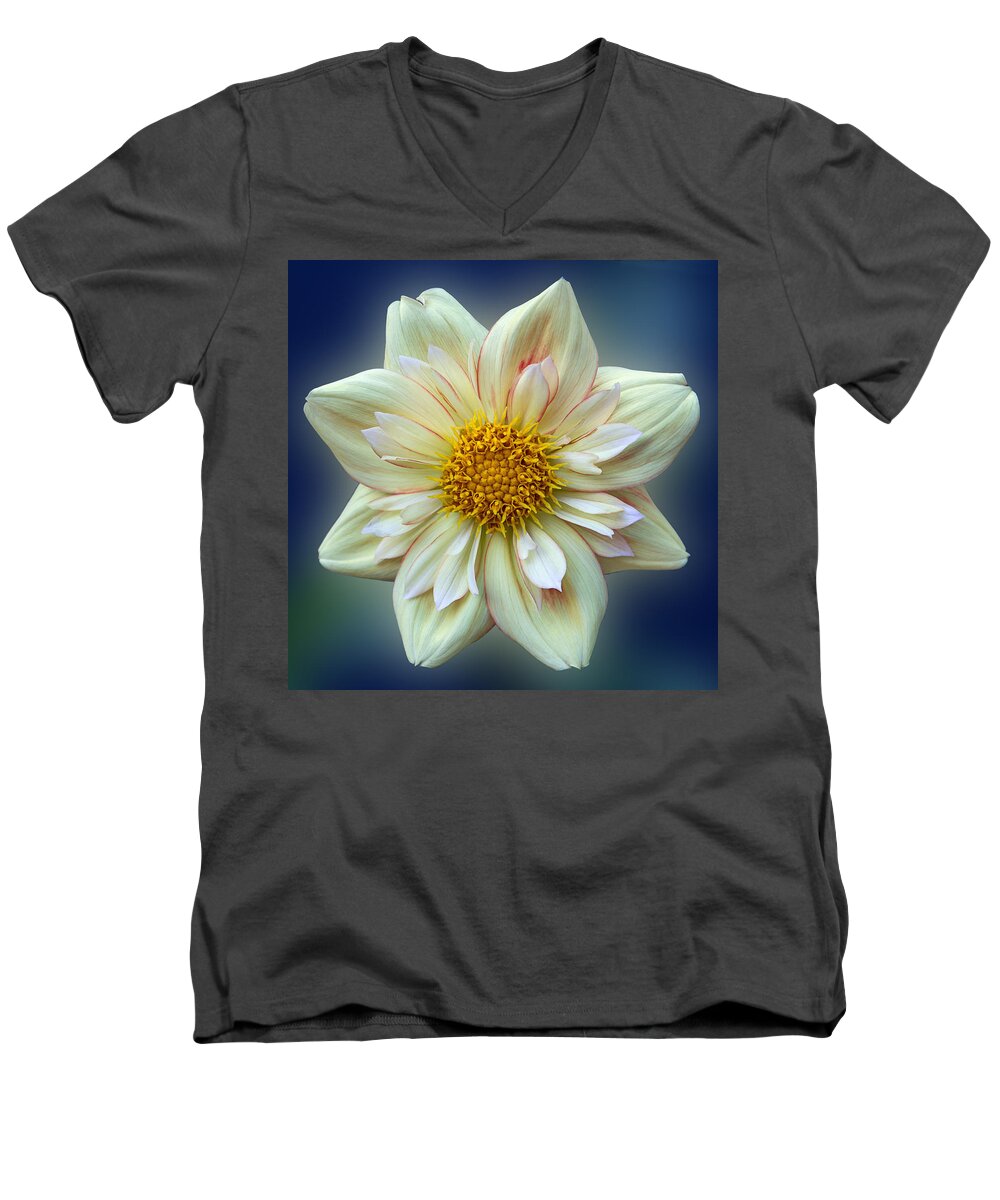 Flower Men's V-Neck T-Shirt featuring the photograph Dahlia - E Z Duzzit by Patti Deters