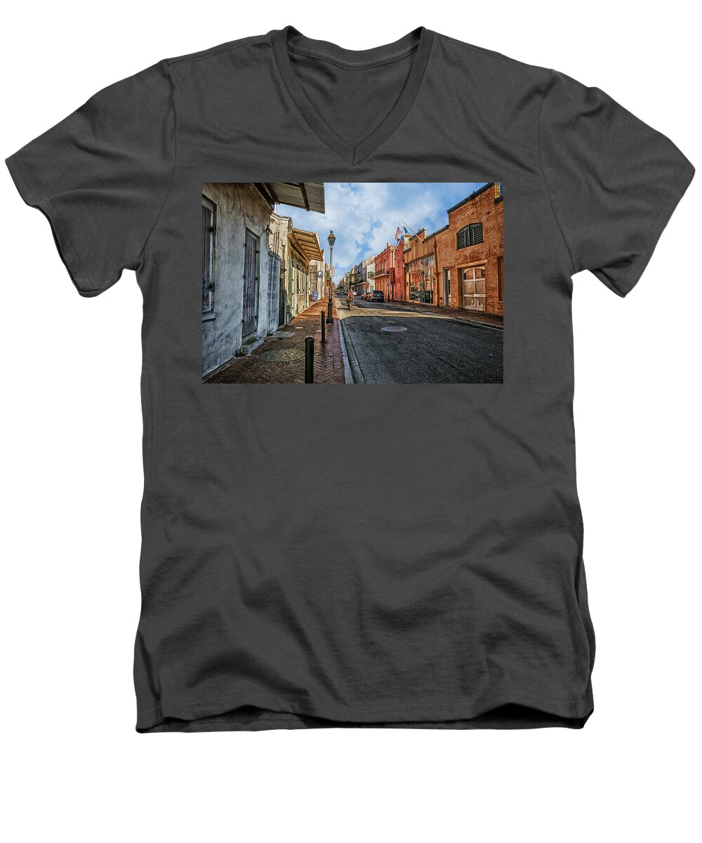 the Big Easy Men's V-Neck T-Shirt featuring the photograph NOLA French Quarter by Sennie Pierson
