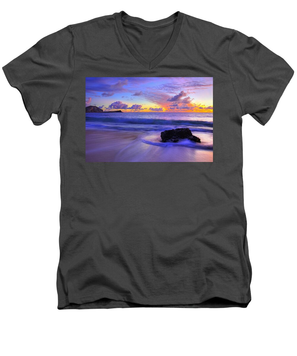 Hawaii Men's V-Neck T-Shirt featuring the photograph Oahu Sunrise by Dustin LeFevre